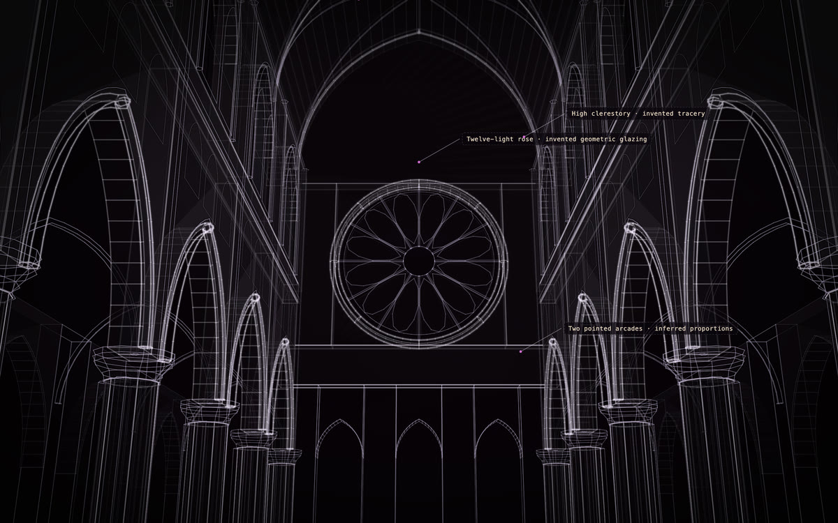 Gothic cathedral nave, a holographic construct